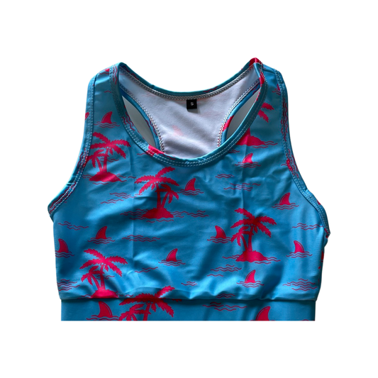 Palm Trees & Sharks Sports Bra Swim Top